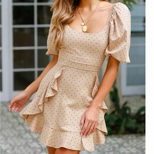 Hello Molly Linen Polka Dot Puff Sleeve Dress